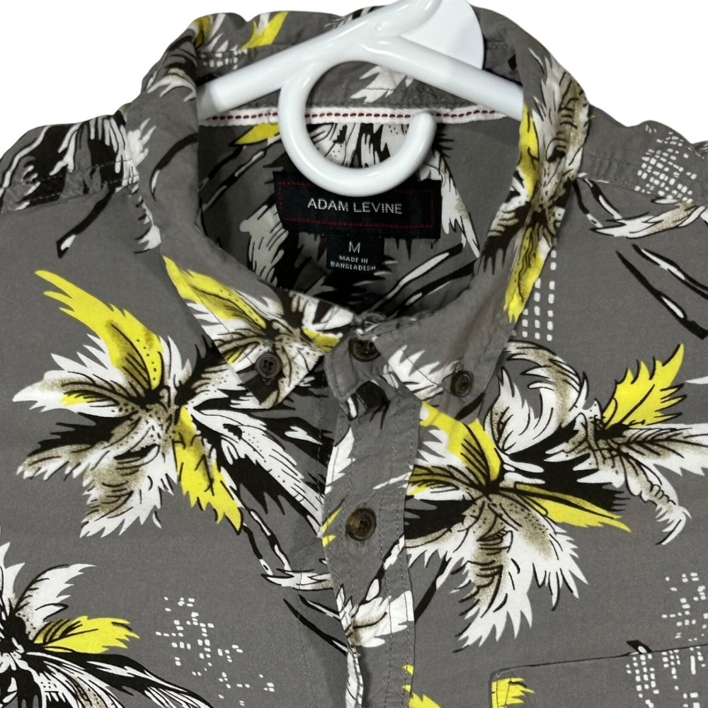 Adam Levine Gray Palm Tree Print Short Sleeve Button Up Shirt Men's Medium